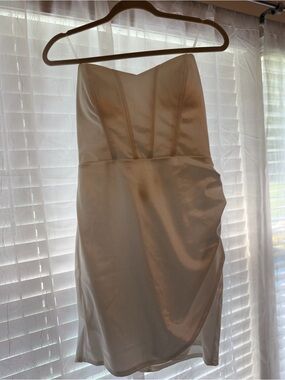 Strapless White Satin Wedding Cocktail Dress